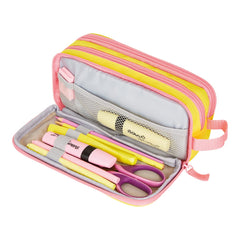 Penar tip Etui, Neon, 3 Compartimente, Galben/ Roz, Herlitz