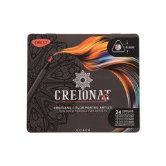 Creioane colorate, 24 buc/set, Cutie Metalică, Daco