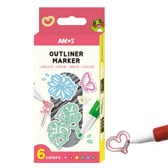 Markere Outliner, 6 culori/set, Amos