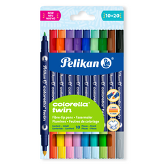 Carioci Colorella Twin, 10 = 20 culori/set, Include Highlighter Dublu Verde / Galben, Pelikan