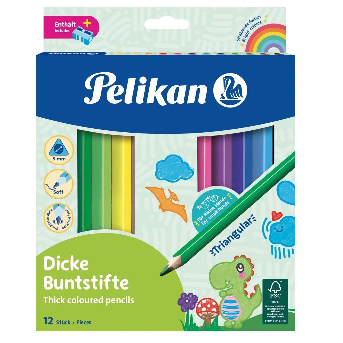 Creioane Colorate, Jumbo, Ascuțitoare, 12 culori/set, 700160, Pelikan