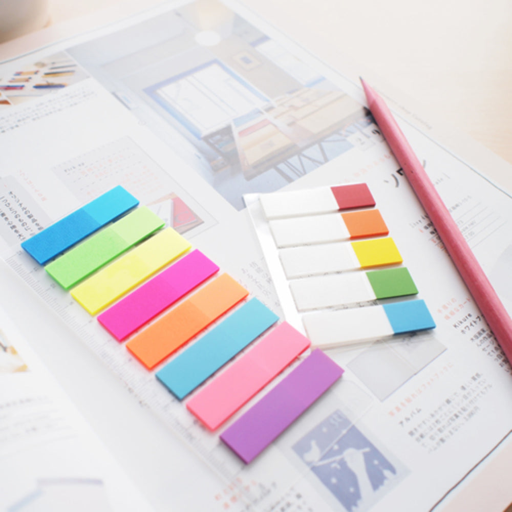 Index Plastic, Color Neon Transparent, + Riglă, 45 x 12 mm, 8 x 25 file/set, Stick"n