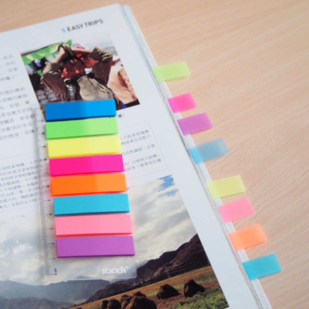 Index Plastic, Color Neon Transparent, + Riglă, 45 x 12 mm, 8 x 25 file/set, Stick"n