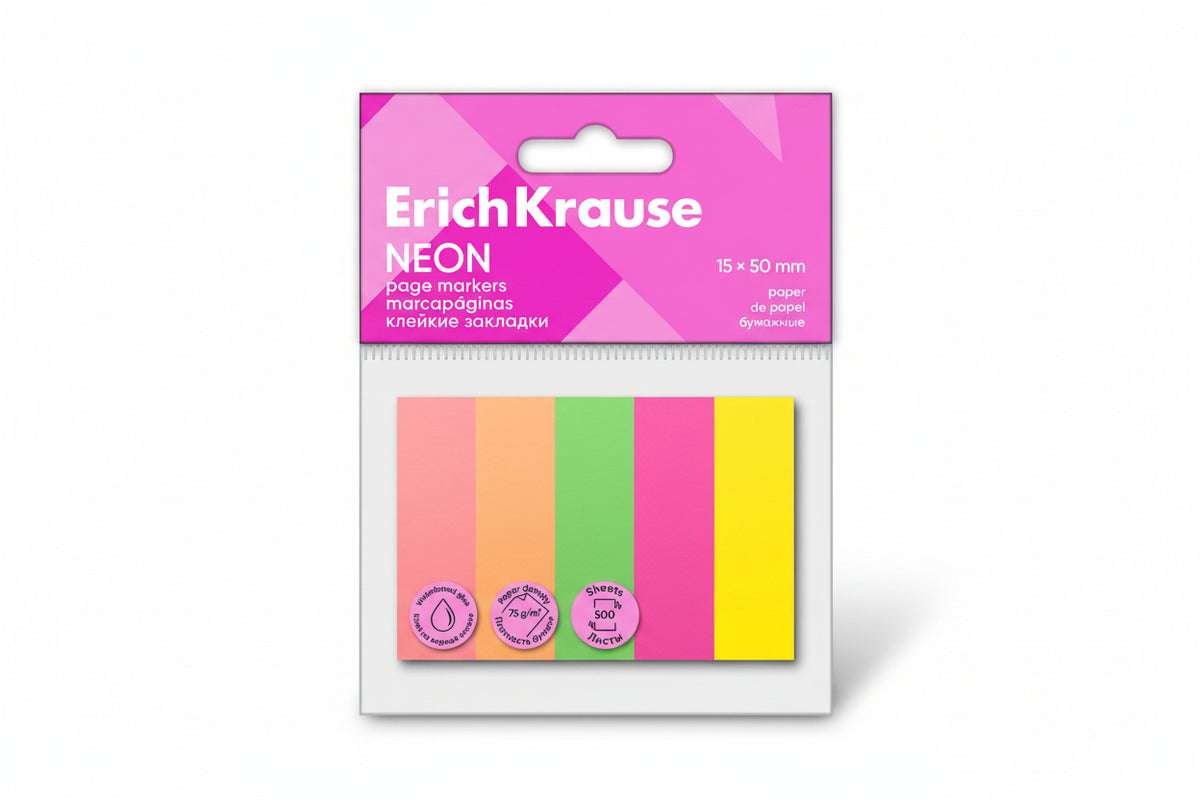 Index Hârtie, Neon, 15 x 50 mm, 5 x 100 file/set, ErichKrause