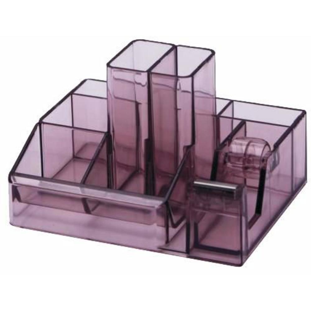 Suport Plastic pentru Accesorii de Birou, 8 Compartimente, Fumuriu, KEJEA