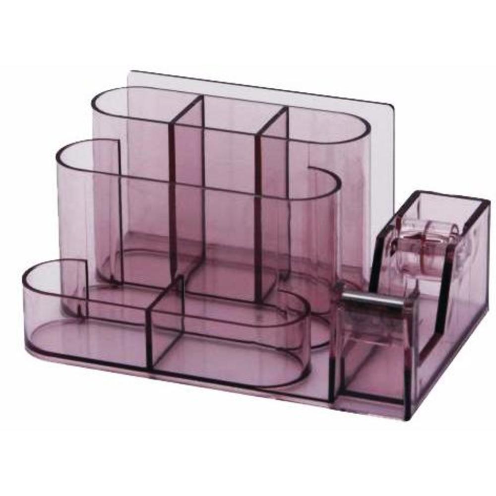 Suport Plastic pentru Accesorii de Birou, 7 Compartimente, Fumuriu, KEJEA