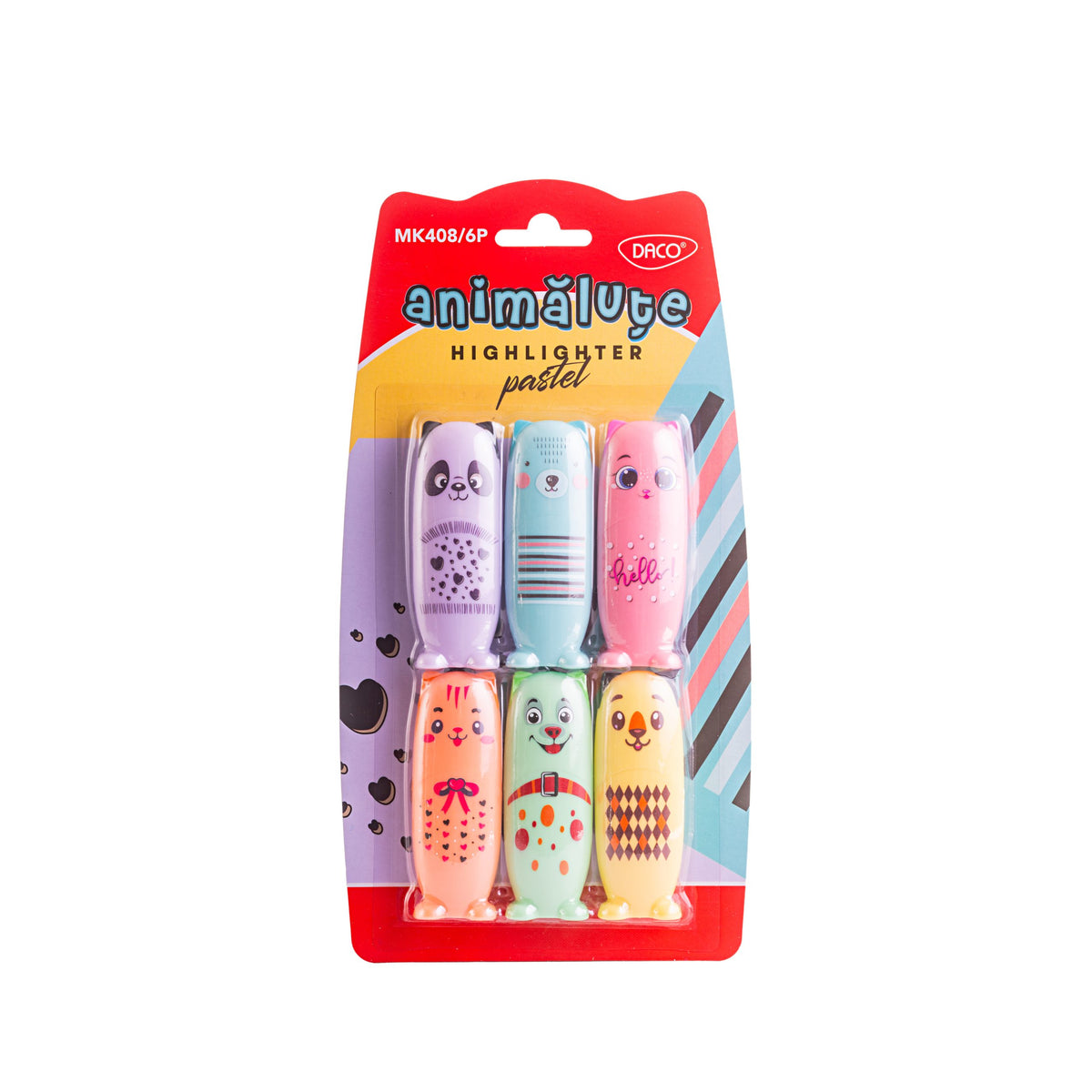 Textmarkere, Mini Animăluțe Pastel, 6 culori / set, MK408/6P, Daco