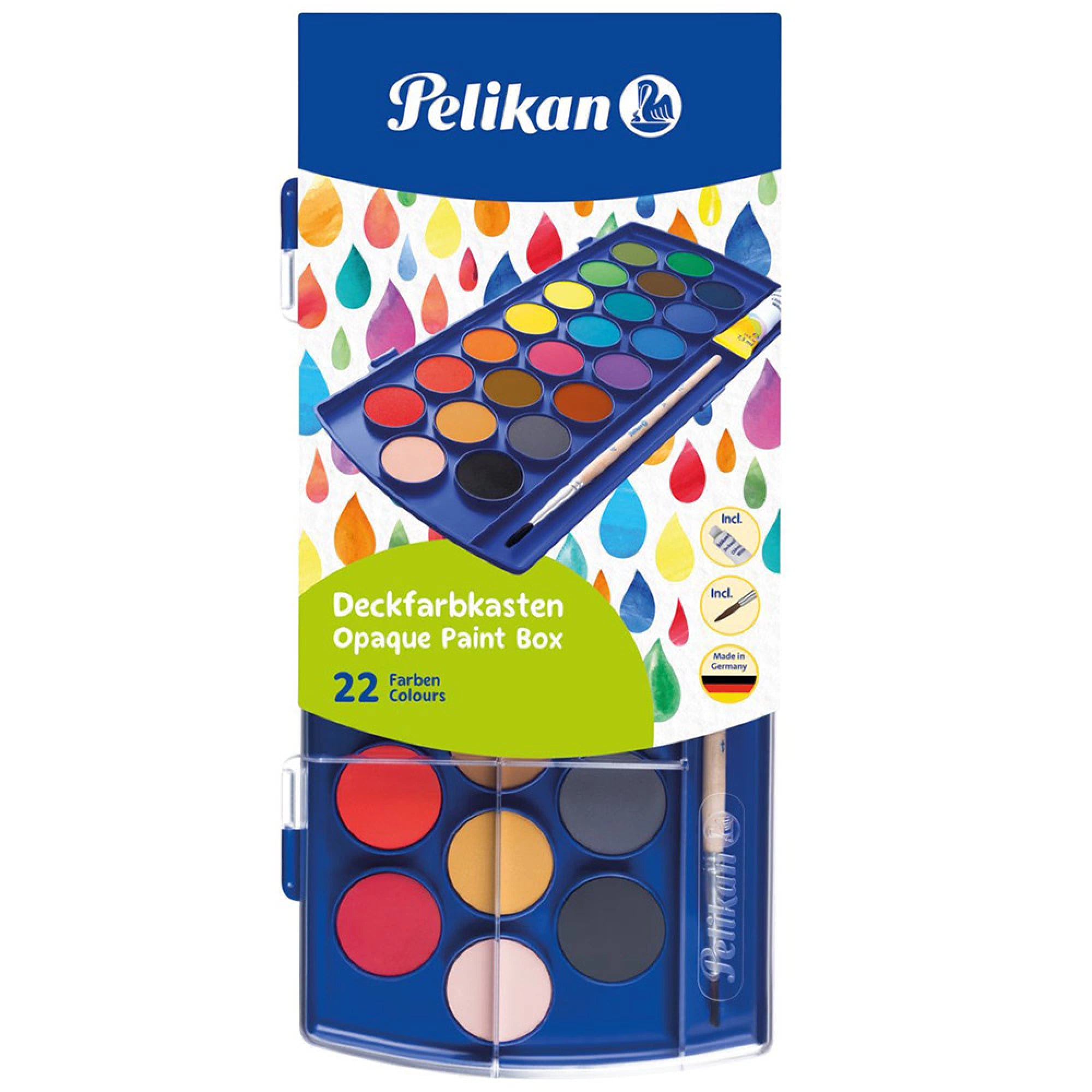 Acuarele 22 culori, + Tub Alb, , Pensulă, Pelikan