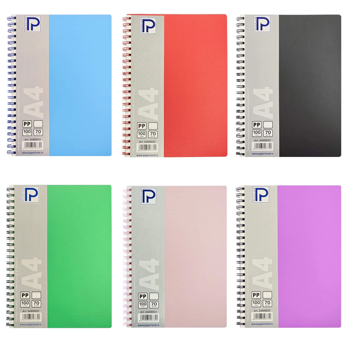 Caiet A4, 100 File, Copertă Plastic, Spiră, 70 g/mp, Paperland