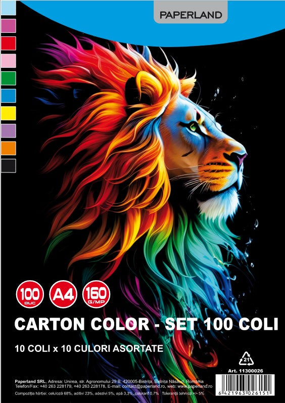 Carton Color A4, 100 buc/set, 160g/mp, Paperland