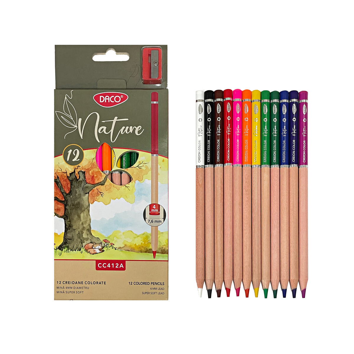 Creioane colorate, Nature, 12 culori/set, Daco