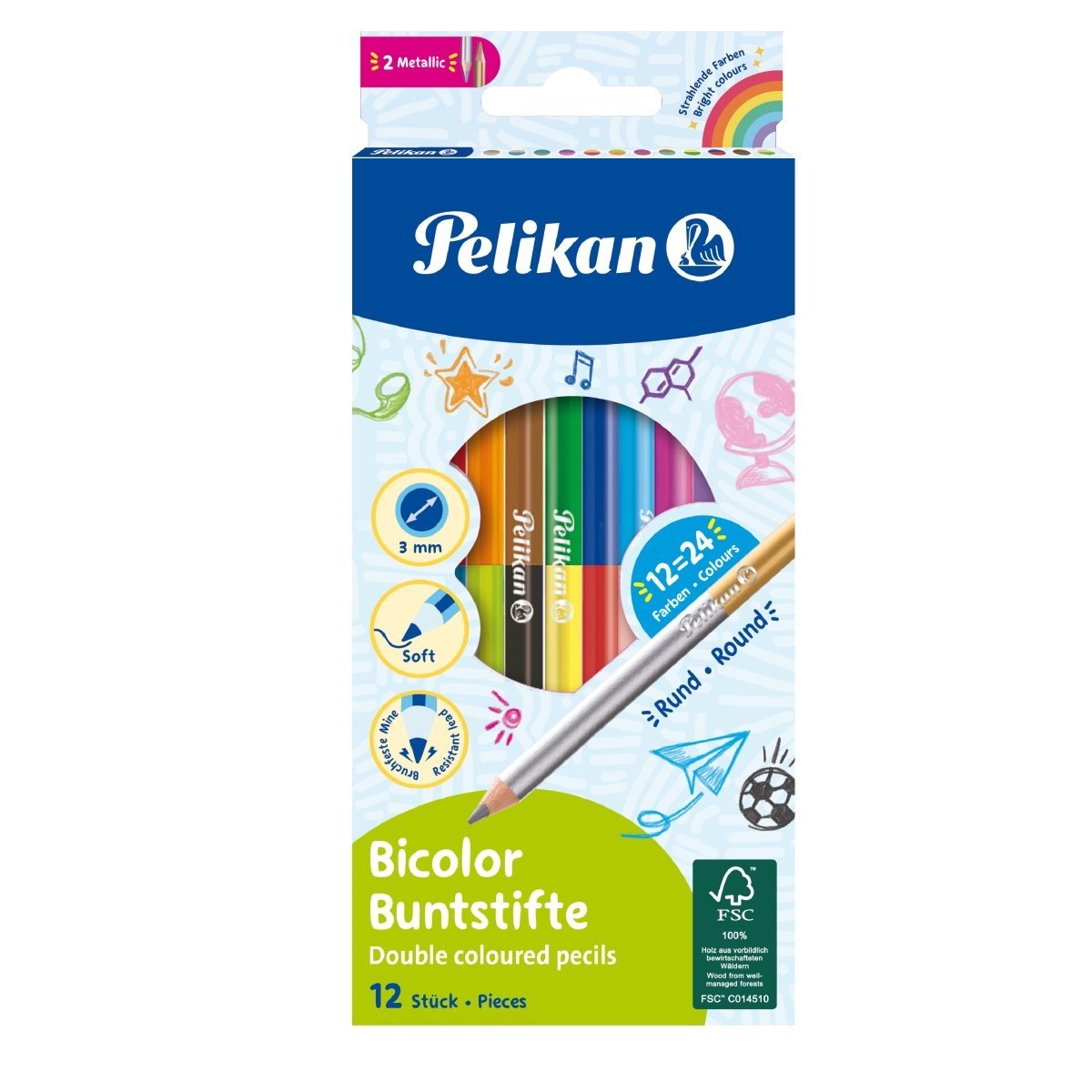 Creioane Bicolore, 12 buc/ 24 culori , Pelikan