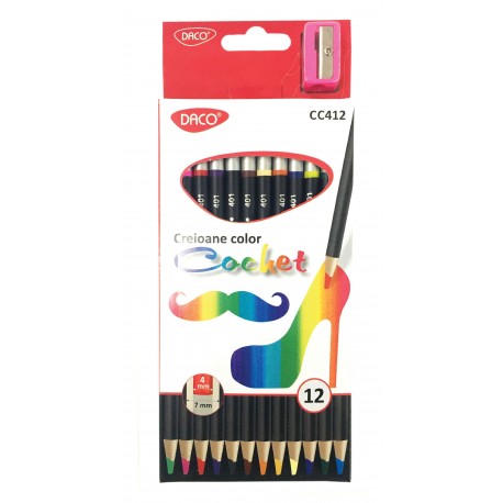 Creioane colorate, Cochet, 12 culori/set, Daco