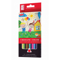 Creioane colorate, 12 culori/set, Triunghiular, Daco