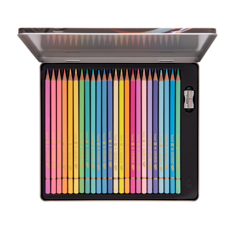 Creioane colorate, Pastel, 24 culori/set, Cutie Metalică, Daco