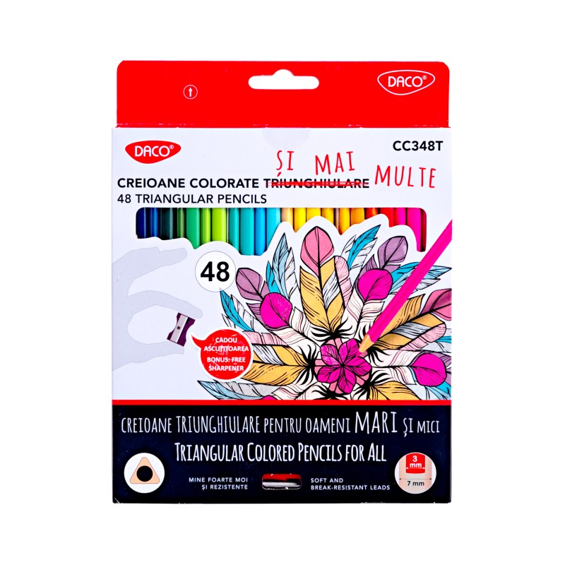 Creioane colorate, 48 culori/set, Triunghiular, Daco