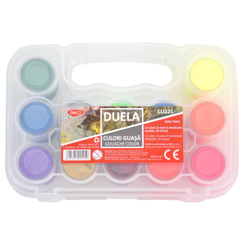 Culori Guașă, 12 culori/set, Duela, CU221, Daco
