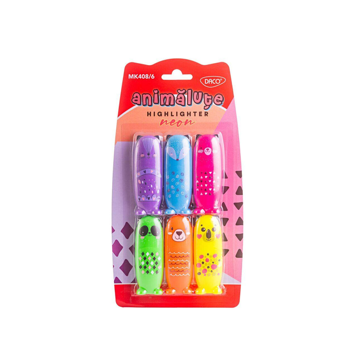 Textmarkere, Mini Animăluțe, 6 culori / set, MK408/6, Daco