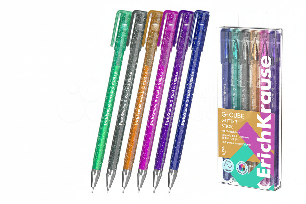 Set Pix cu Gel, G-Cube Glitter Stick , 6 buc/set, 1.0 mm, ErichKrause