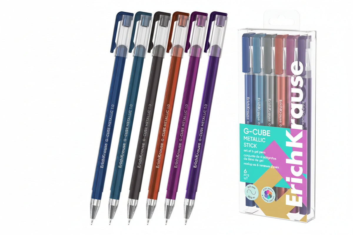 Set Pix cu Gel, G-Cube Metallic Stick , 6 buc/set, 1.0 mm, ErichKrause