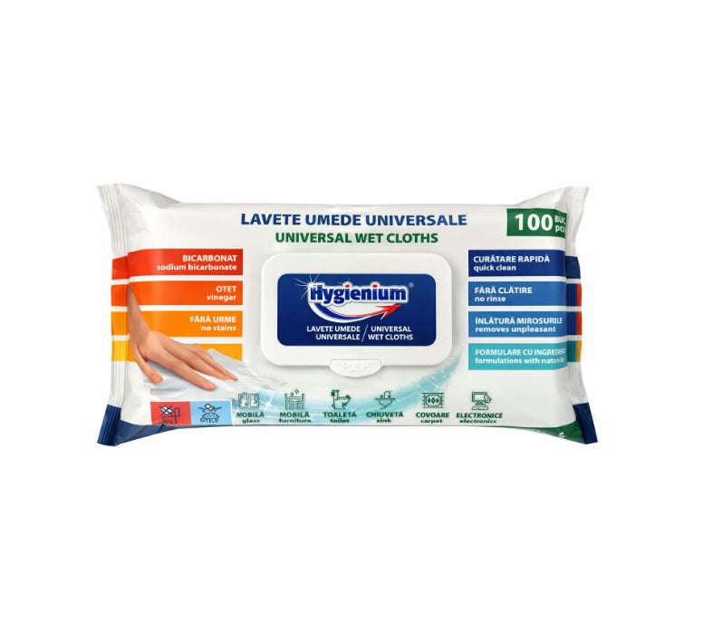 Șervețele Umede Universale, Bicarbonat și Oțet, 100 buc/pachet, Hygienium