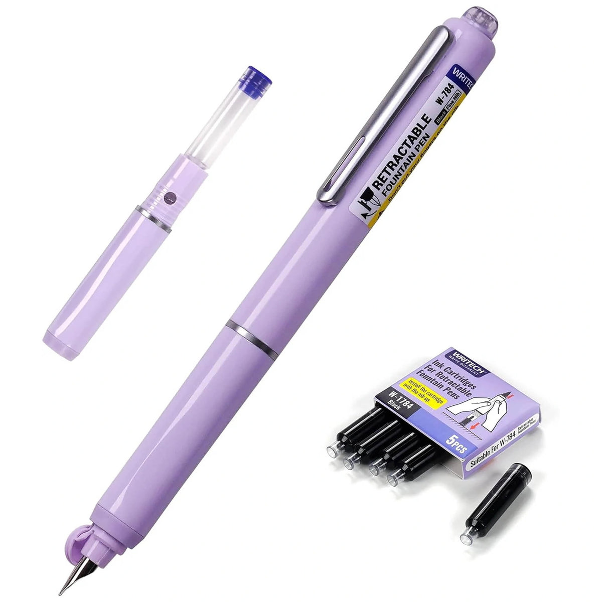Stilou Retractabil, 5 Rezerve Cerneală, Vârf F, Writech